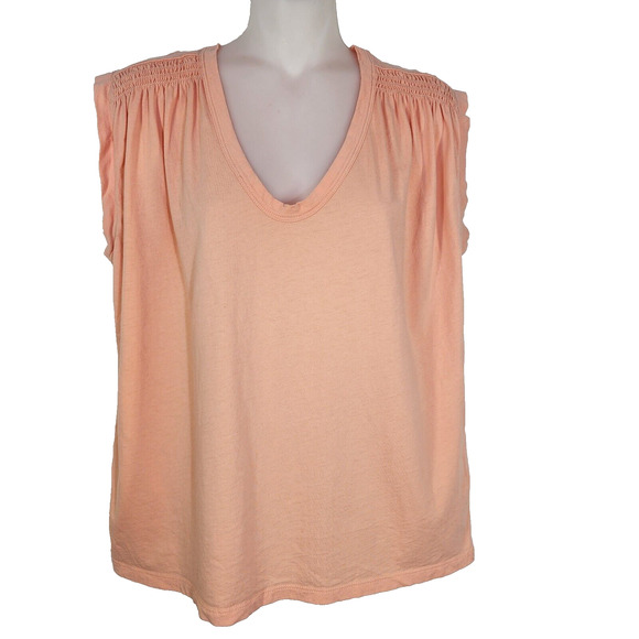 LOFT Tee Womens Medium Smocked V Neck Muscle Sleeveless Knit Orange Soft Classic - Picture 1 of 9